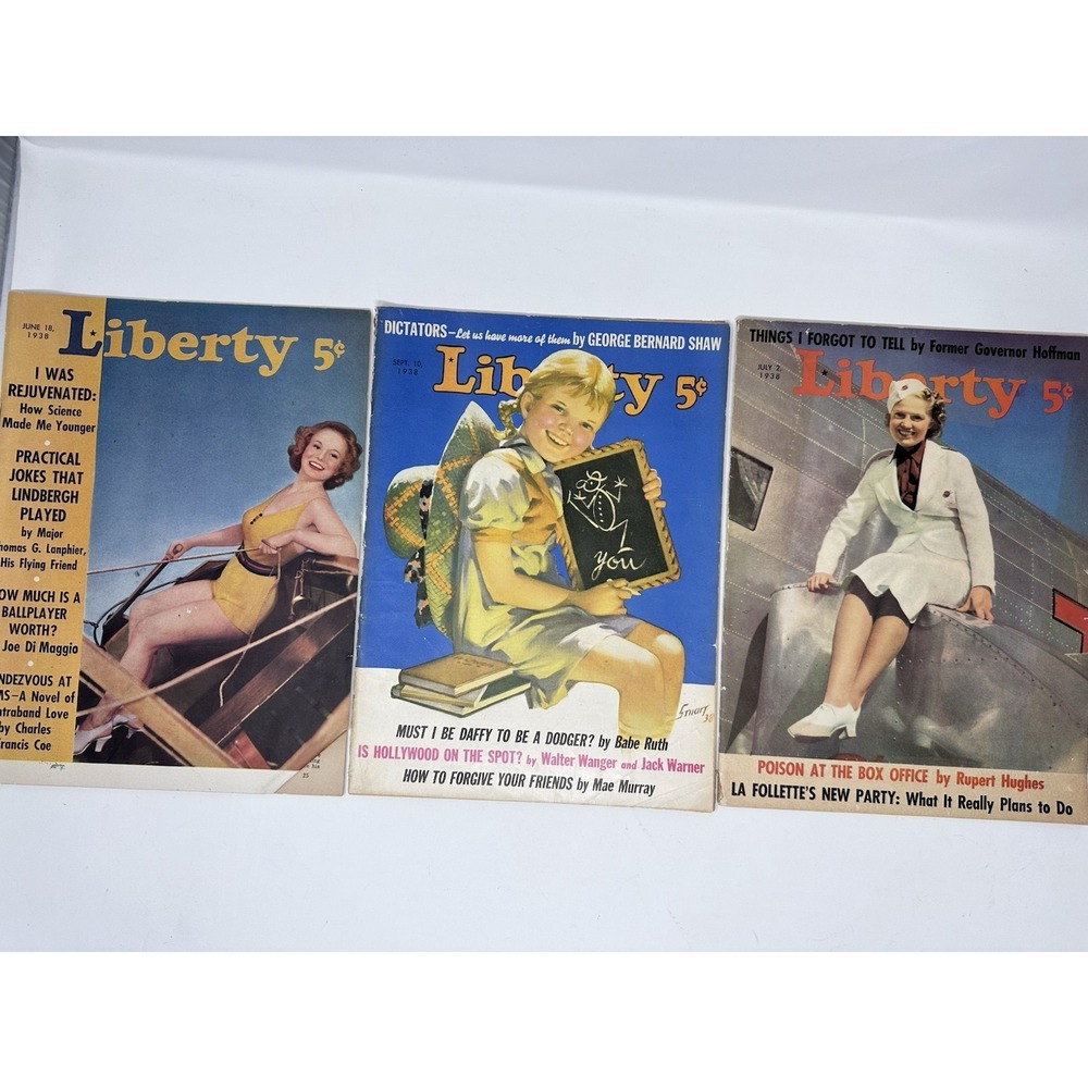 Vintage Liberty Magazine Lot 1938 Babe Ruth Joe DiMaggio Lindbergh 3pc